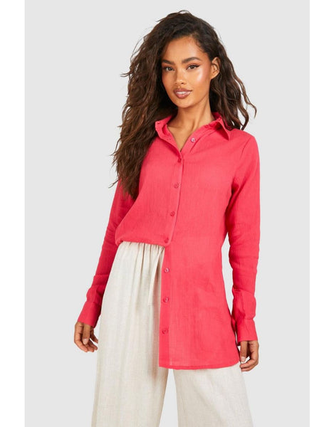 Boohoo Pink Cheesecloth Oversized Womens Shirt