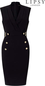 Lipsy London Black Tuxedo Button Detail Bodycon Womens Dress
