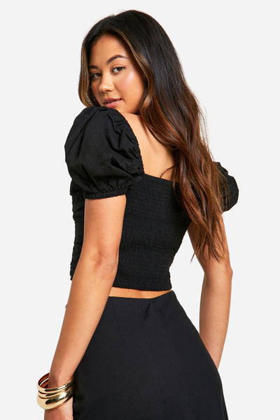 Boohoo Black Lace-up Linen Look Corset Womens Top