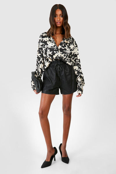 Boohoo Black Monochrome Floral Printed Womens Shirt