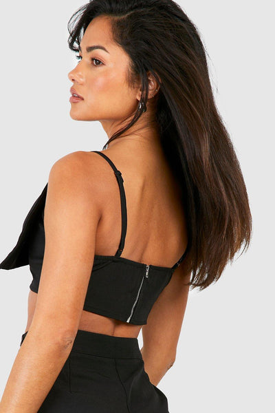 Boohoo Black Structured Bow Detail Cami Womens Top