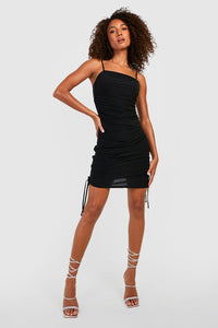 Boohoo Black Tall Slinky Ruched Side Womens Mini Dress