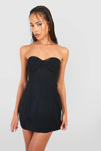 Boohoo Black Woven Sweetheart Tailored Bandeau Mini Womens Dress
