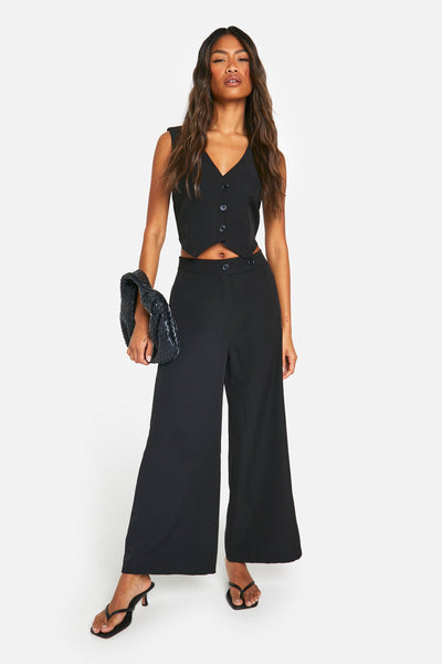 Boohoo Black Woven Tailored Wide Leg Culottes  Womens Trousers