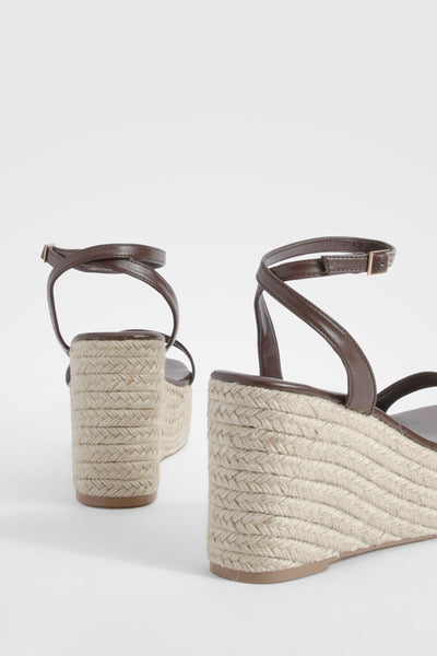 Boohoo Brown Two Part Mid Height Womens Wedges Sandals