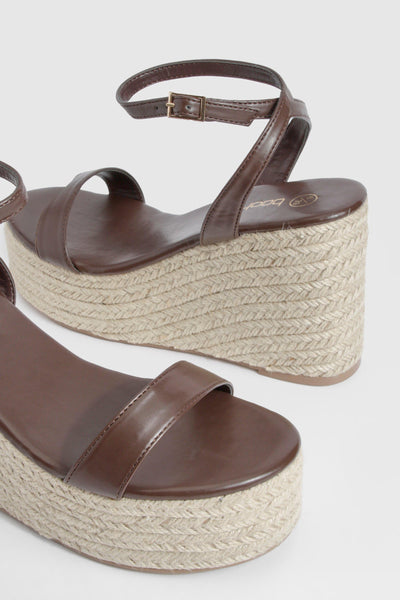 Boohoo Brown Two Part Mid Height Womens Wedges Sandals