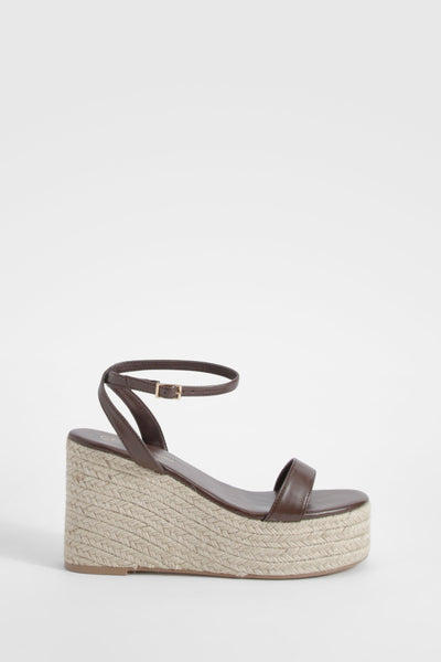 Boohoo Brown Two Part Mid Height Womens Wedges Sandals