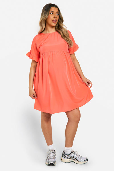 Boohoo Coral Maternity Frill Sleeve Smock Womens Dress