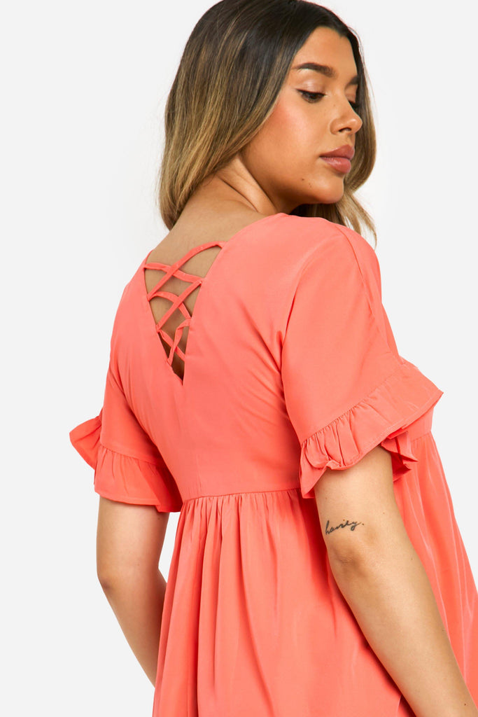 boohoo orange ruffle dress Orange Frill White Frill Detail Pleated Skater Dress Boohoo ME