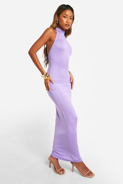 Boohoo Lilac Racer Neck Super Soft Maxi Womens Dress