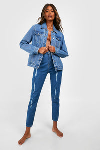 Boohoo Blue Basics High Waisted Extreme Ripped Skinny Womens Jeans