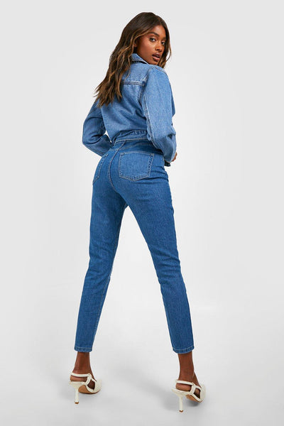 Boohoo Blue Basics High Waisted Extreme Ripped Skinny Womens Jeans