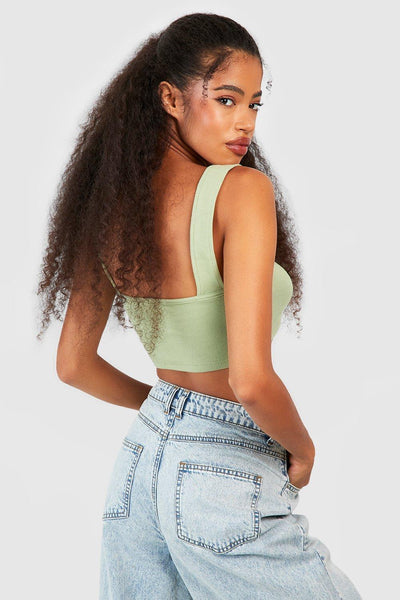 Boohoo Olive Basic Rib Square Neck Womens Vest