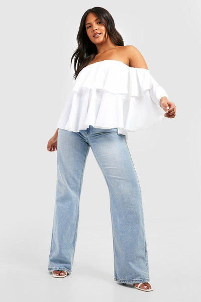 Boohoo White Plus Off The Shoulder Ruffle Peplum Womens Top