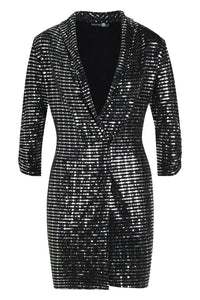 Boohoo Silver Metallic Blazer Mini Bodycon Party Womens Dress