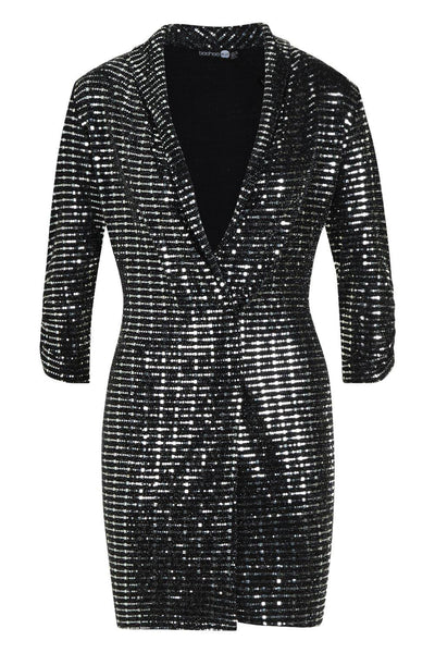 Boohoo Silver Metallic Blazer Mini Bodycon Party Womens Dress