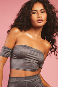 Boohoo Grey Slinky Bandeau Crop Womens Top GZZ53375-855-20