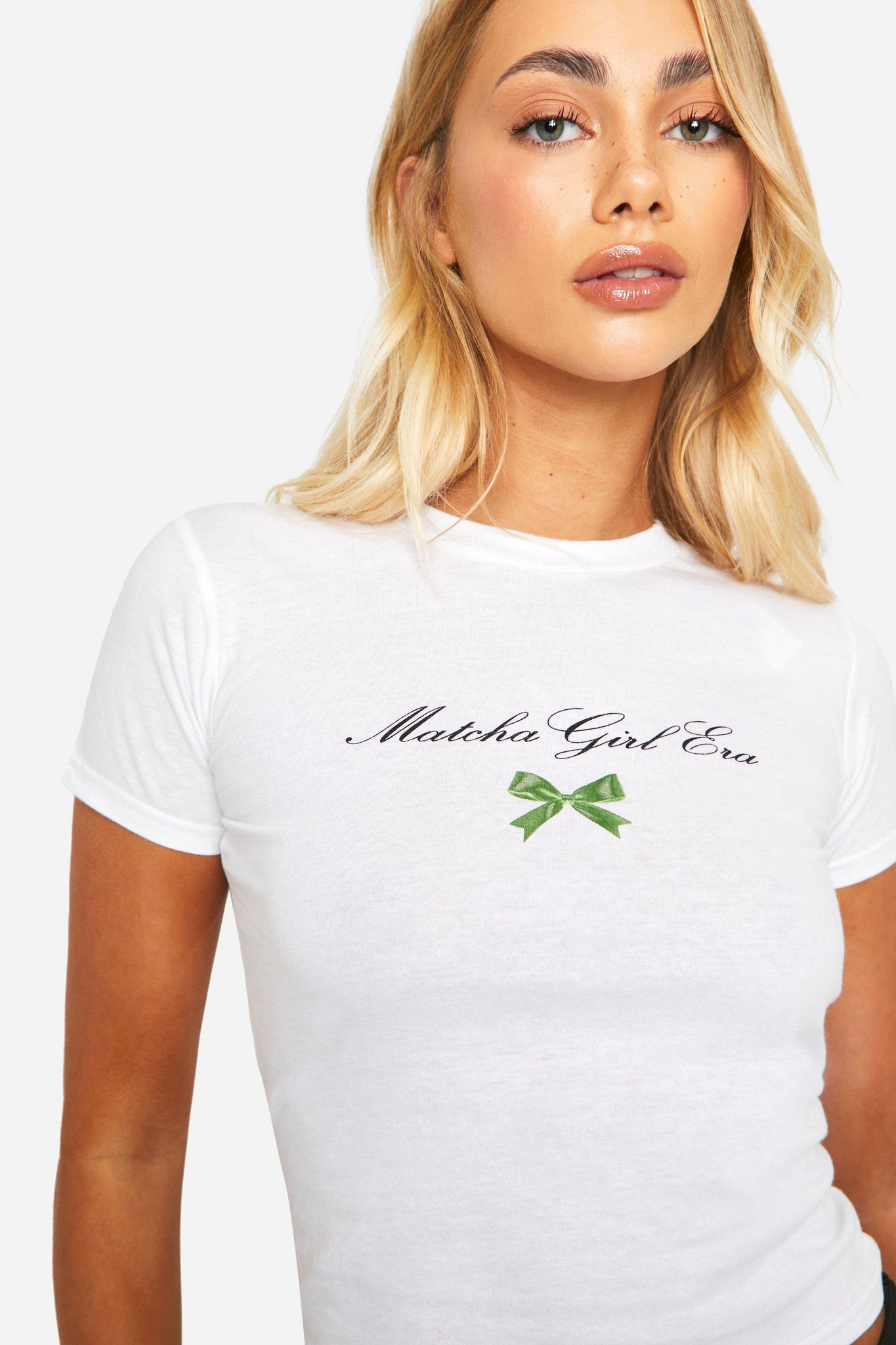 Boohoo White Matcha Girl Slogan Era Baby Womens Tee