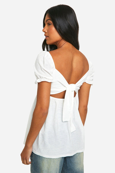 Boohoo White Maternity Jersey Milkmaid Frill Hem Smock Womens Top