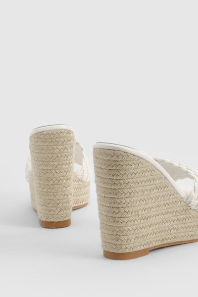 Boohoo White Woven Front Mule Womens Wedges Sandals