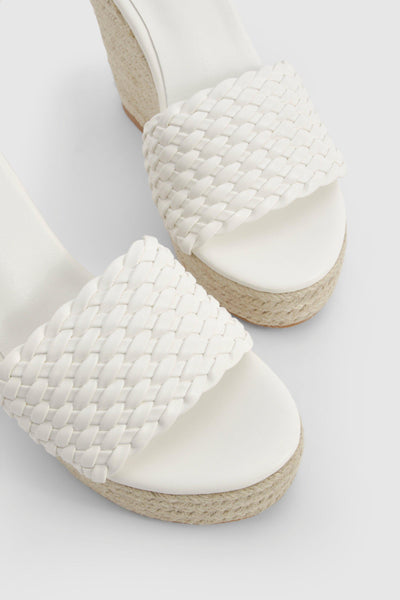 Boohoo White Woven Front Mule Womens Wedges Sandals
