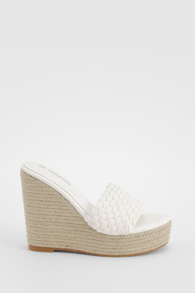 Boohoo White Woven Front Mule Womens Wedges Sandals