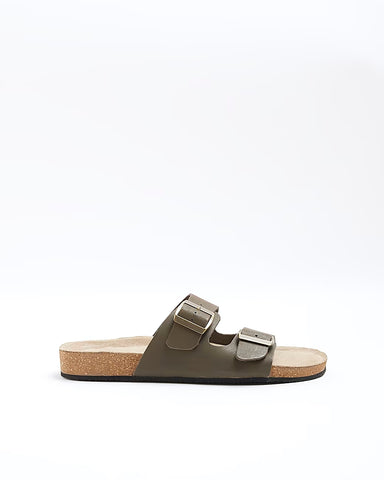 River Island Green Suede Double Strap Mens Sandals