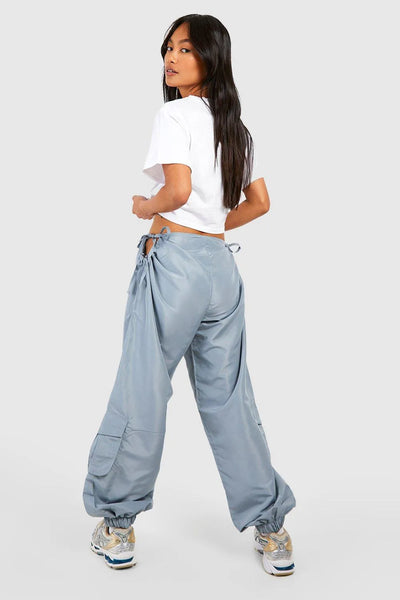 Boohoo Slate Grey High Waisted Cut Out Shell Cargo Womens Joggers