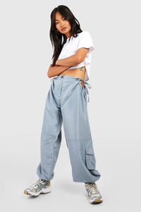 Boohoo Slate Grey High Waisted Cut Out Shell Cargo Womens Joggers