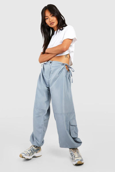 Boohoo Slate Grey High Waisted Cut Out Shell Cargo Womens Joggers