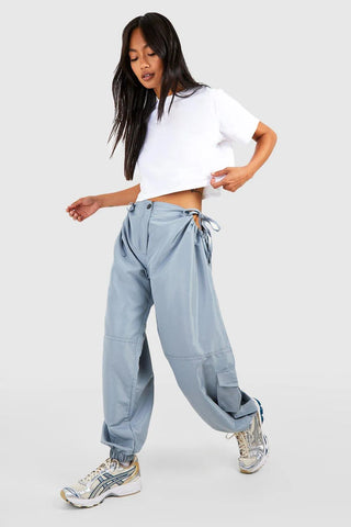 Boohoo Slate Grey High Waisted Cut Out Shell Cargo Womens Joggers