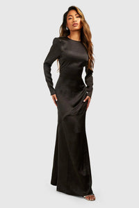 Boohoo Black Satin Cut Out Low Back Slip Midaxi Womens Dress