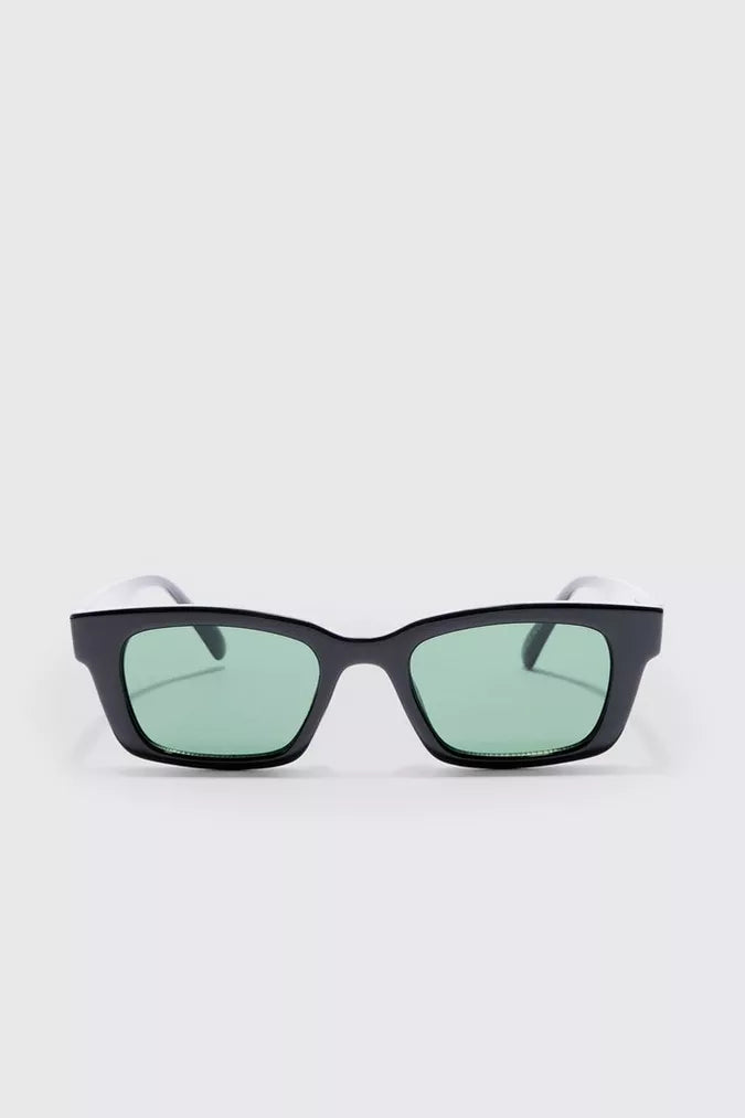 Boohoo Man CHUNKY PLASTIC GREEN LENS MENS SUNGLASSES IN BLACK