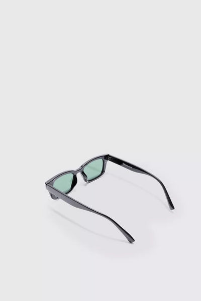 Boohoo Man CHUNKY PLASTIC GREEN LENS MENS SUNGLASSES IN BLACK