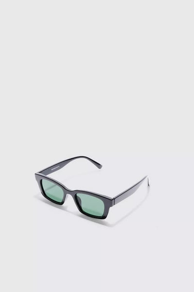 Boohoo Man CHUNKY PLASTIC GREEN LENS MENS SUNGLASSES IN BLACK