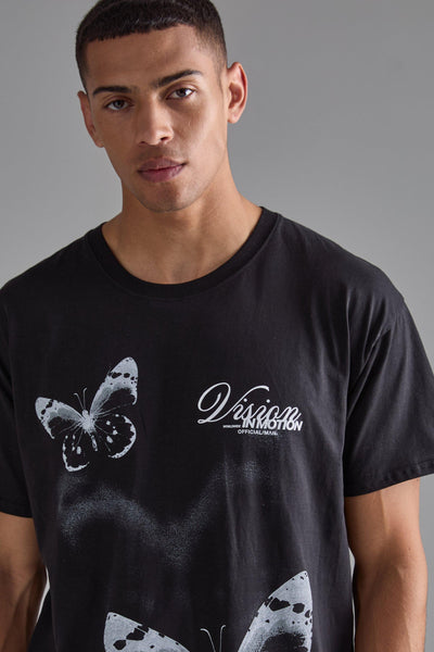 Boohoo Black Loose Butterfly Gothic Graphic Mens T-Shirt