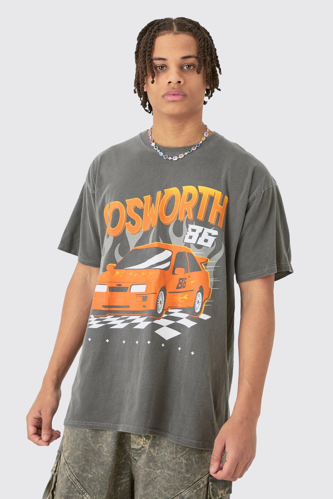 Boohoo Black Loose Cosworth Racing License Mens Shirt