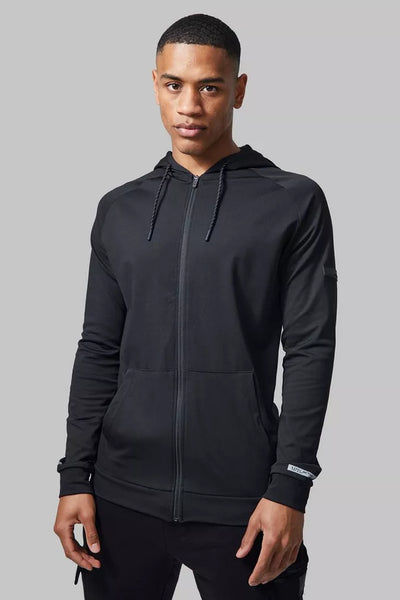 BOOHOOMAN Mens ACTIVE PERFORMANCE ZIP THROUGH HOODIE