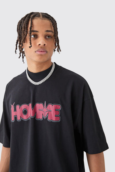 Boohoo Black Oversized Boxy Homme Star Mens T-Shirt