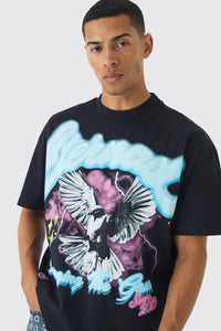 Boohoo Black Oversized Eternal Dove Graphic Heavyweight Mens T-Shirt