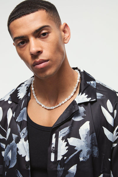 Boohoo Oversized Flower Printed Satin Short Sleeve Mens Shirt
