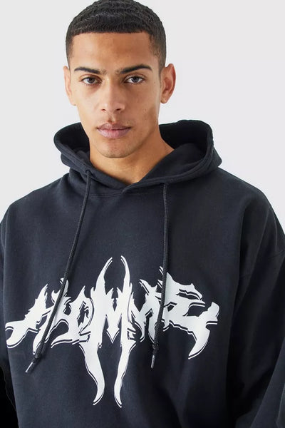 BOOHOOMAN OVERSIZED GOTHIC HOMME PRINTED HOODIE