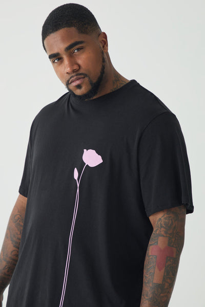 Boohoo Black Plus Floral Line Drawing Mens T-Shirt
