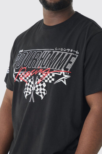 Boohoo Black Plus Pour Homme Racing Print Mens T-Shirt