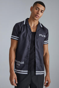 Boohoo Black Short Sleeve Bowling Border Mens Shirt