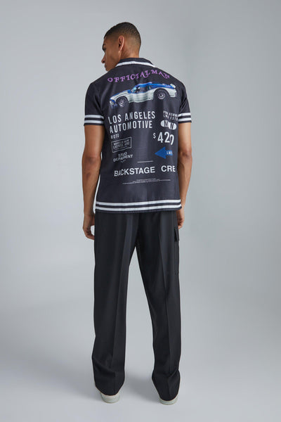 Boohoo Black Short Sleeve Bowling Border Mens Shirt