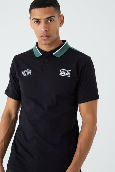 Boohoo Black Slim Colour Block Mens Polo Shirt