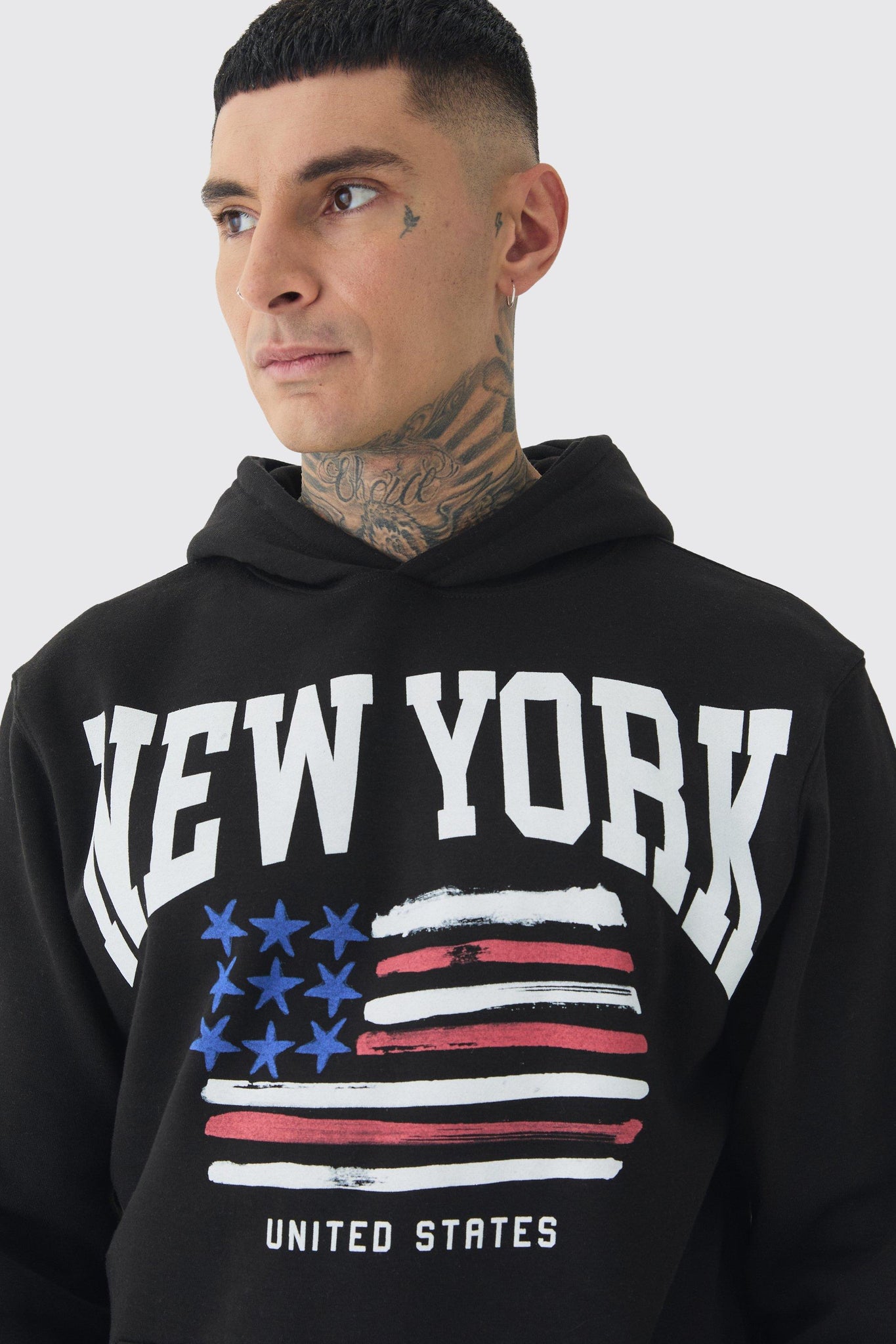 Boohoo Black Tall New York Print Mens Hoodie