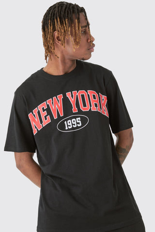 Boohoo Tall Black New York Varsity Print Mens T-Shirt