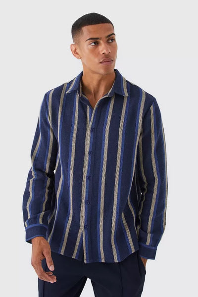 BOOHOO MAN HEAVYWEIGHT JACQUARD WOVEN STRIPE MENS OVERSHIRT